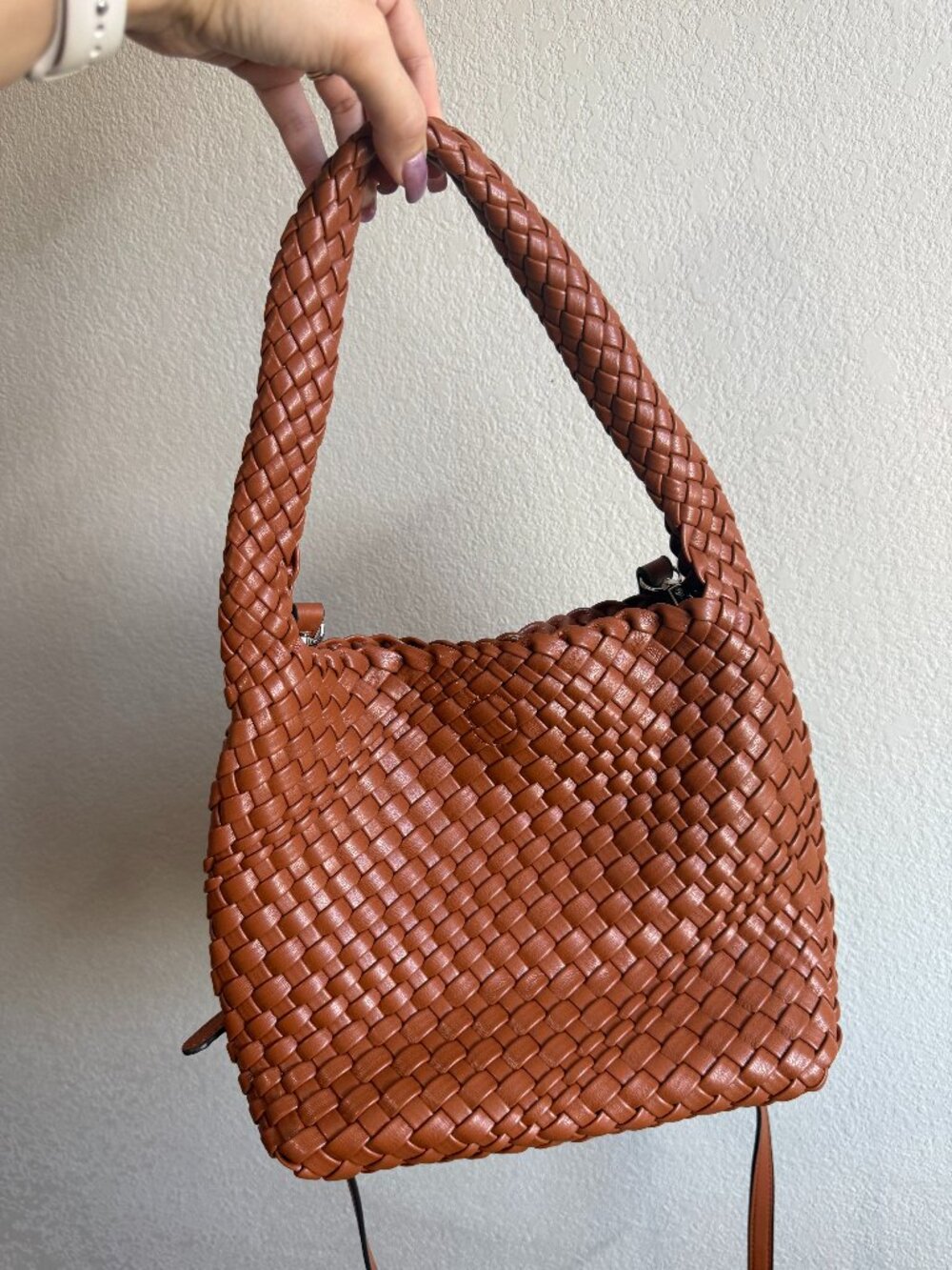 Worthington Brown Woven Intrecciato Faux Leather Shoulder Crossbody Bag Tote